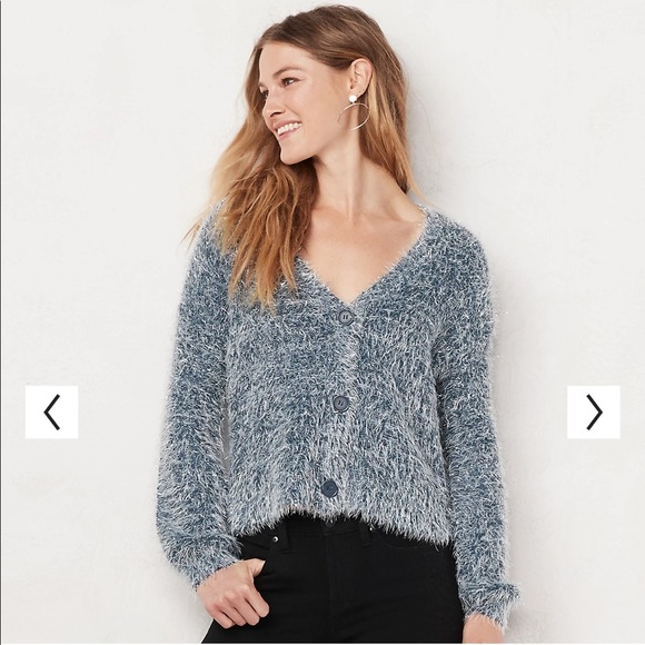 NWT••LC LAUREN CONRAD // light blue / sparkle / oversized cardigan - Picture 4 of 16
